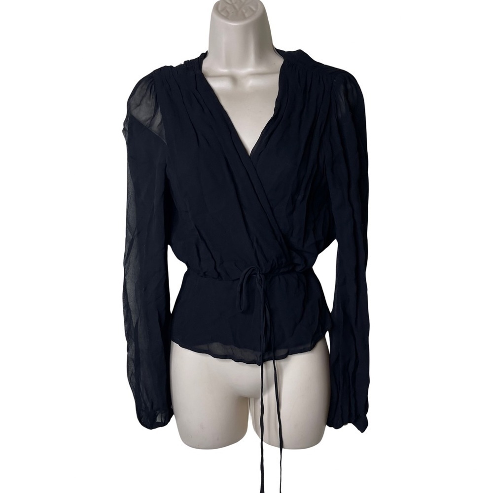 Reformation Deep V-Neck Wrap Blouse in Black sz S